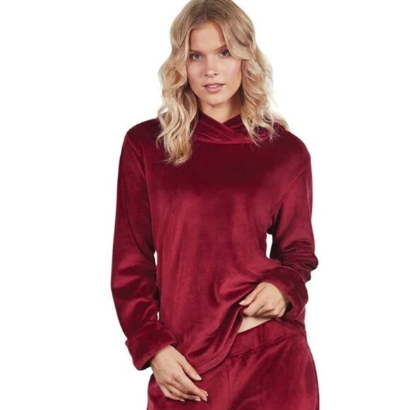 Pajamagram Tempting Touch Pajama Top Hooded Garnet Lounging Women's SZ S NWT - Picture 1 of 8